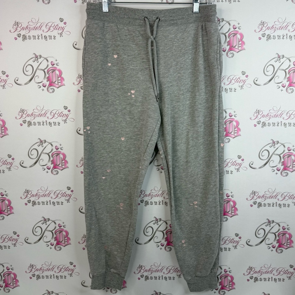 Honeydew Intimates sweatpants embroidered hearts Gray Joggers Pink Accents